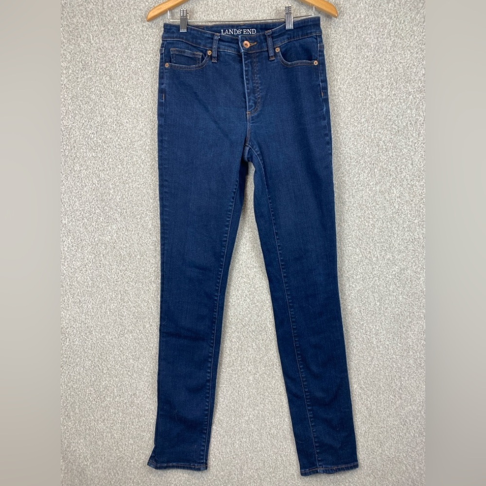 Lands End mid rise slim fit jeans size 6 dark wash stretchy minimalist basics
